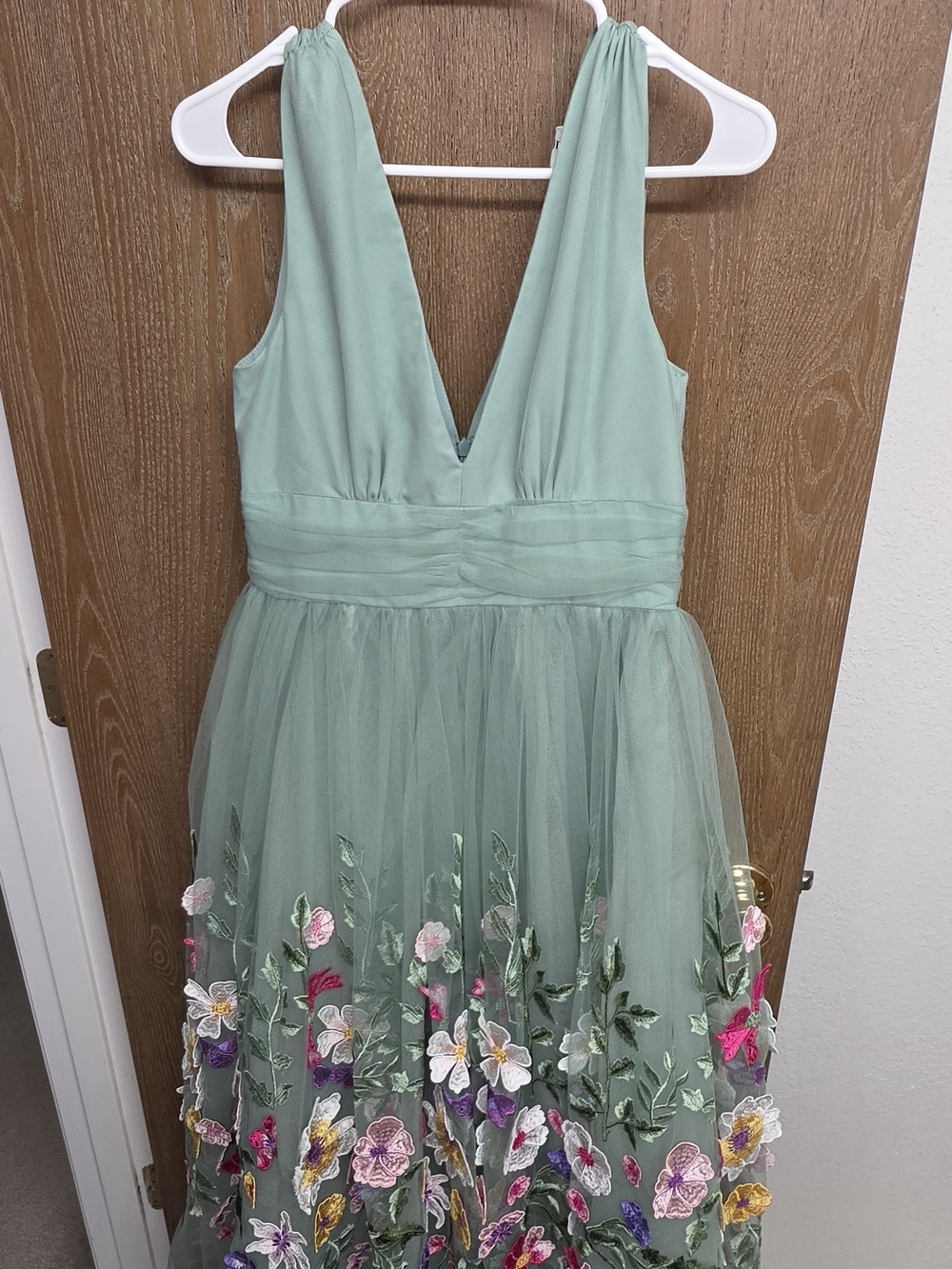 JessaKae Sage Green Floral Embroidered Tulle Dress